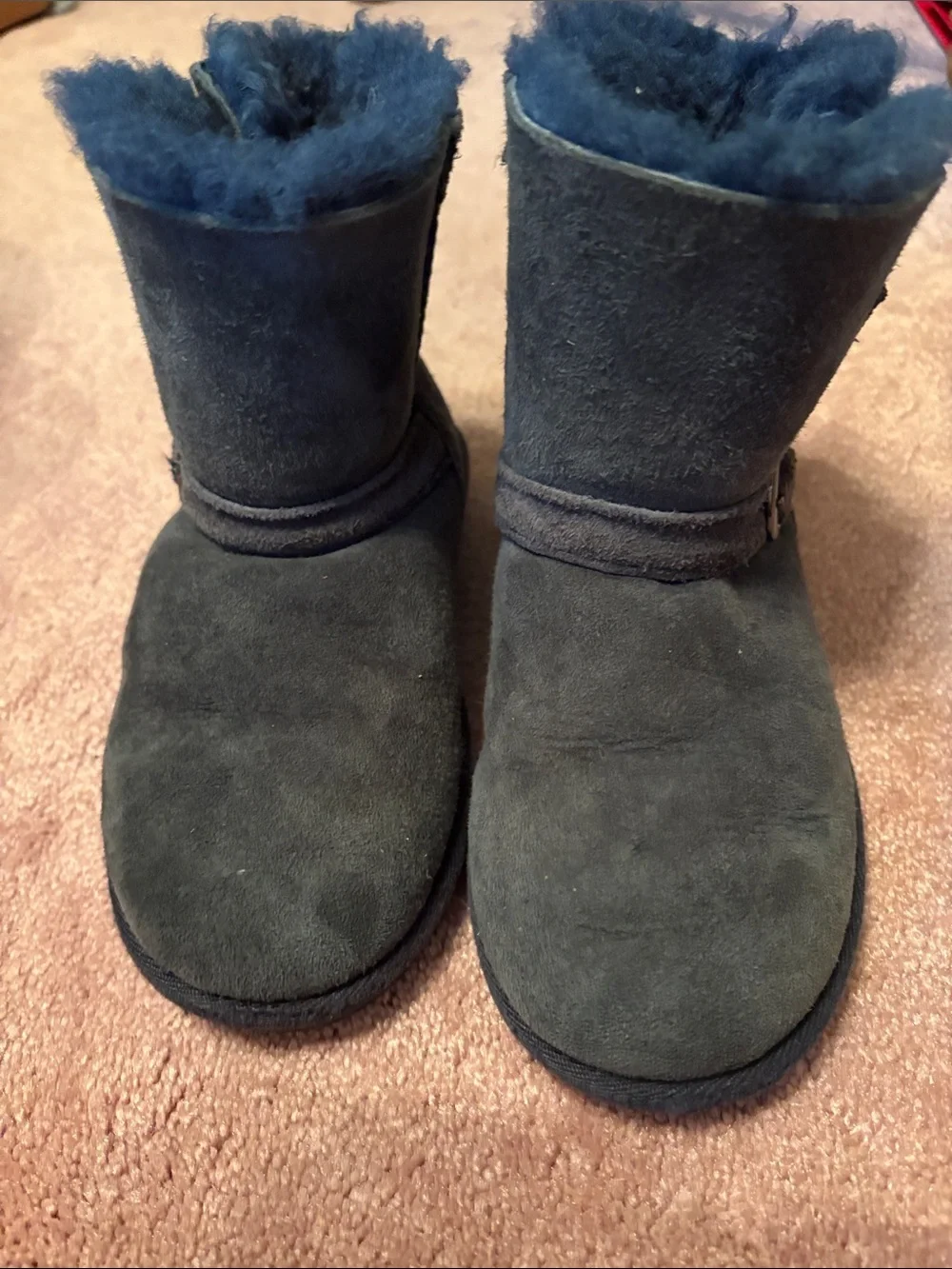 Kids Navy Leather Shearling Winter Boots Sz 13